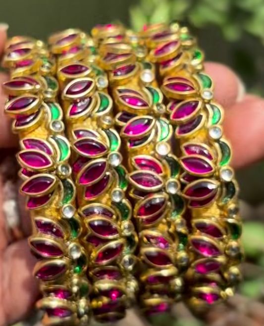 Pink Green Kundan Pair